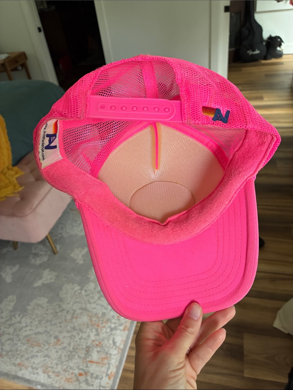 Aviator Nation‎ Neon Pink Trucker Hat with Rainbow Patch - Picture 2 of 2